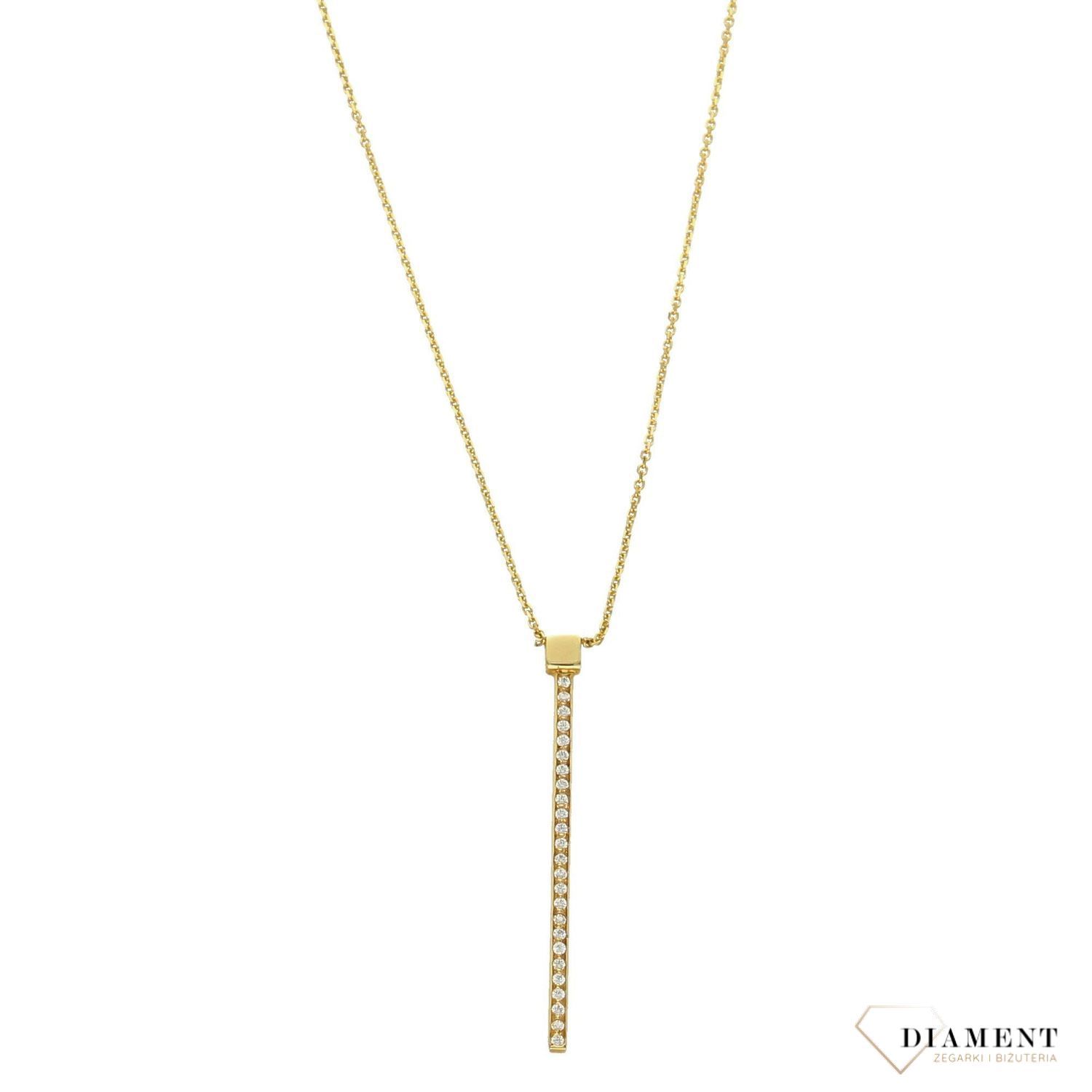 Złoty naszyjnik celebrytka 585 patyczek ozdobiony cyrkonią.jpg